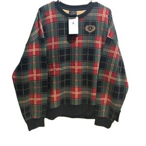 Nike‎ Air Jordan Red Plaid Pullover Sweatshirt Women's Sz XL Brooklyn Fleece NEW